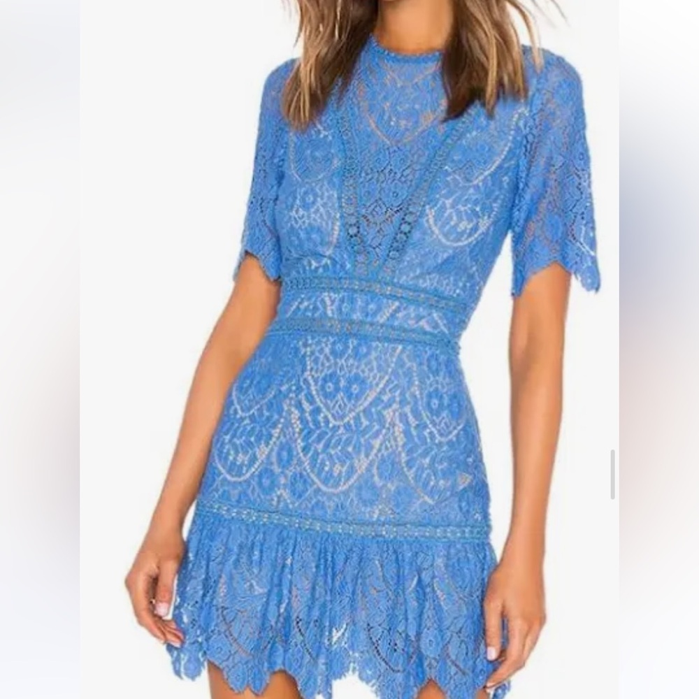 SAYLOR Blue Lace Short-Sleeve Mini Dress